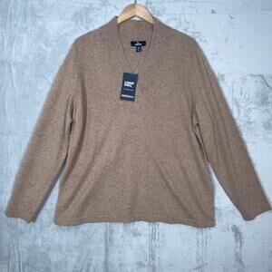 Land's End Plus Size Sweater Women's 1X 100% CASHMERE Brown V-Neck Speckled NWT!